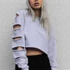 Trainingspak Crop Top À Capuche Femmes Gris Sexy Découpe Sweat Marque Hipster Dames Sportwear Harajuku 210517