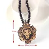 Lion roi pendentif collier sculpté perles de bois hip hop hip hiphop pour hommes femmes bijoux cadeaux fête des pères