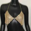 Bling argent or strass licou soutien-gorge haut court femmes Sexy dos nu col en V profond voir à travers été plage débardeurs 210607