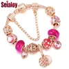 Braccialetti con ciondoli Seialoy Rotondo in oro rosa per donna Regalo originale di gioielli con bracciale con perline di cristallo a forma di cuore originale con perline di cristallo