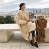 Kore Uzun Kollu Yuvarlak Boyun Artı Zise Kalın Örgü Bayanlar Elbise Gevşek Sıcak Mavi Kazak Elbiseler 5 Renk Kazak Örme 210510