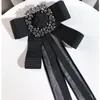 Pins Brooches Korean Fashion Bow Tie Handmade Black Fabric Crystal Bows Necktie Female Shirt Collar School Uniform Accessories Roya22