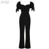 Sommar Kvinnor Elegant Svart Jumpsuit Sexig V Neck Kortärmad Klubb Lång Jumpsuits Celebrity Party Romper 210423