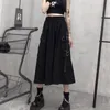 Gothic High Waist Cargo Kjolar Kvinna Harajuku Lös A-Line Pocket Midi Long Black Skirt Hip Hop Fashion Streetwear Oversize 210721