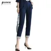 Темно-синий мода женские брюки плюс размер формальные весенние летние корейские офисные дамы тонкие середины талии брюки 210604