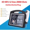 Professional 3D 4D Hifu Machine 20000 Shots Высокая интенсивность Сосредоточенная ультразвуковая кожа Утяженая кожа СМАС для лица для похудения Удаление морщин