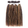 Ishow Highlight 4/27 Kinky Curly Human Hair Bundles Wefts With Closure Straight Body Wave Virgin Extensions 3/4pcs Colored Ombre Brown for Women 8-28inch