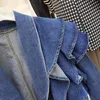 Damesjacks dames mode denim vrouwen jassen herfst 2022 v-neck solide ruches lange mouwen slanke elegante kantoor dame uit het kader van de toppen