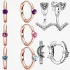 Hoop & Huggie 925 Sterling Silver Earrings Sparkling Pink Solitaire Wishbone Heart Stud Women Jewelry Gift