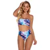Tie Dye bikini set kvinnor mode av axel hög midja baddräkt bandage print beachwear bikinis feminina lr1210 210531