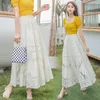 Skirts White Tulle Women Pleated Jupe Longue Flower Lace Summer 2022 Elegant Female Elastic High Waist Mesh Midi Skirt