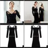 Casual Dresses Womens Clothing Apparel Drop Delivery 2021 Yigelila Women Vintage Veet Elegant Vneck Mermaid Dress Empire Slim Black 66014 Mqx