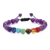 Kimter-B739S FZ 7 Chakra Armband Männer Frauen Schwarz Natürlicher Lavastein Yoga Perlen Aroma Armbänder Einstellbare Webart Seil Armreif Schmuck