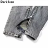 Jeans rasgados con cremallera lateral Hombres Stoashed Destroyed Jeans para hombres 210603