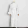 Elegante vestido de renda bowknot para mulheres v decote manga longa alta cintura maxi vestidos feminino moda roupas 210520