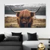 Noir et blanc Highland vache bétail mur toile Art nordique peinture affiche et impression scandinave mur photo pour salon