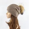 Beanie/Skull Caps Women's High Quality Winter Hat Real Raccoon Fur Pompom For Women Stretchy Wool Knitted Beanies S2626