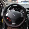 För Peugeot 206/307/308/408/508/3008 DIY Anpassad hand-ed läder Personlig rattskydd Autodelar