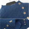 Przycisk zimowy żebrowany damskie swetry bawełna z długim rękawem szkolnictwa szkolne golfy swetry jesień miękkie wygodne stretch bluzy 210812