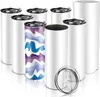 USA Stock 20oz Straight Tumbler Blind -Sublimation Edelstahl Doppelwand Dicke Getränkebecher mit freiem Stroh und Deckel