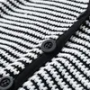 [Eam] Black Striped Spliced ​​Stickning Cardigan Tröja Lös passform V-Neck Kortärmad Kvinnor Mode Vår Sommar 1DD8004 21512