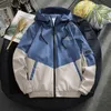 Hip hop höstjackor män windbreaker patchwork lös avslappnad par tunn stor storlek dragkedja hooded coat 211110