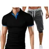 T-shirts pour hommes 2021 été 2PC ensemble hommes taille EUR/US à manches courtes t-shirts deux pièces hauts + Shorts vêtements de sport hommes ensembles survêtement homme