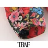 Traf Women Sexy Fashion Floral Print Butt-Up Bluses Vintage Long Sleeve See Through Female Shirts BlusaS Chic Tops 210415