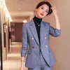 Autumn Winter Formal Ol Styles Blazers Women Business Work Wear Set Plus Size Uniform Designs Pantsuits Elegant Plaid Suits Women's Two Piece