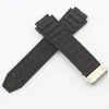 Titta på band Black 29 19mm konvex mungummi Watchband för Hublo T Big Ban g rostfritt stål distributionslåsband3085276w