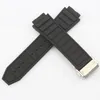 Bandas de reloj Black 29x19mm Boca convexa Correa de reloj de goma para Hublo T Big Ban G Cierre de despliegue de acero inoxidable Strap216u