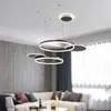 Nowoczesna lampa żyrandolowa LED do salonu sypialnia jadalnia pierścień aluminiowy wisiorek kryty oświetlenie AC 90-265V