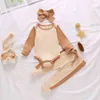 0-24 M Doğan Bebek Bebek Kız Sonbahar Giysileri Set Örme Kazak Romper + Pantolon Kafa Kıyafetler 210515