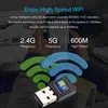 USB WiFi 어댑터 USB 이더넷 WiFi 동글 600Mbps 5Ghz Lan USB Wi-Fi 어댑터 PC Antena Wi Fi 수신기 AC 무선 네트워크 카드