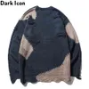 Patchwork Ripped Sweater Heren Crew Neck Hipster Heren Trui Knitwear Sweaters Man 210603