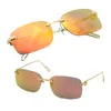 Venta al por mayor Estilo de moda Sin montura Gafas de sol Cuadradas Unisex Metal 18k Oro Gafas de sol UV400 Rectángulo de conducción C Decoración Corte superior Lente Espejo