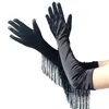 Five Fingers Gloves Fringed Long Satin Mitten Stretchy Fringe Dress Accessory Adult Costume For Eevery Bride And Lady