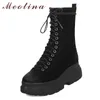 Stivaletti invernali Donna Pelle scamosciata di mucca Piattaforma piatta Breve Vera pelle Cerniera Punta tonda Scarpe Lady Big Size 34-43 210517