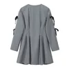 Élégant Peter Pan Col Blazer Robe Femmes Coréen Taille Haute Crop Frocks À Manches Longues Bowknot Robe De Soirée Douce Robes 210417