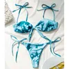 MYTENG Bikini perizoma bianco Serie 3D Butterfly Costumi da bagno a vita bassa Costumi da bagno da donna con fasciatura con coulisse Costumi da bagno Tie A Knot Biquini 210522