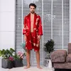 Hommes Plus Taille Taille Soirée Satin Soie Sous-vêtements Soie Nuit à manches longues Dragon Lavagon Peignoir imprimé Robes M-5XL