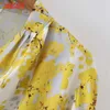 Tangada été femmes fleurs jaunes imprimer robe de style français boutons à manches courtes dames robe d'été 3Y10 210609