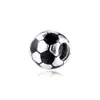 Ciondoli per pallone da calcio smaltato nero intero in argento sterling 925 adatto per bracciali Pandora originali Perline in metallo Creazione di gioielli fai-da-te