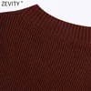 Zevity New Spring Women Fashion V Neck Solid Color Casual Sleeveless Vest Knitting Sweater Chic Lady Leisure Wine Red Tops S562 210419