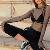 Women See Through Perspective Sheer Mesh Fishnet Tee Bodycon Long Sleeve Tops Beach T-shirt New Design Party Club Tops X0628