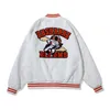 Men's Jackets 2021 Cartoon Embroidery Collage Baseball Jacket Couples Hip Hop Streetwear Flight Outwear Coats Black White