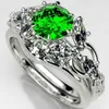Vigselringar Fashion Round Green Diamond Engagement Bridal Gift Ring Storlek 6-10
