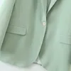 AELEGANTMIS Koreański Office Lady Blazer Jacket Kobiety Zielony Vintage Luźny Dorywczo Garnitur Kobiet Pracy Ol Chic Coat 210607