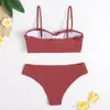 Bikini Stroje kąpielowe Kobiety Dwa Kawałki Swimsuit Kobiet Bandeau Push Up Set Bather Bathing Garnitury Summer Beach Wear Swimming 210521