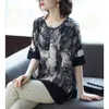 Kimono Plus Size Chiffon Printing Blouse Women Short Sleeve Clothing Korean Summer Patchwork Women's Loose Tops T13115X 210416